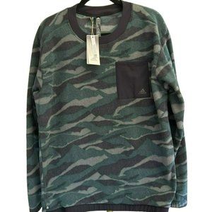 Adidas Men's Green Black Textured Print Camo Pull Over Fleece Size Small NWT
